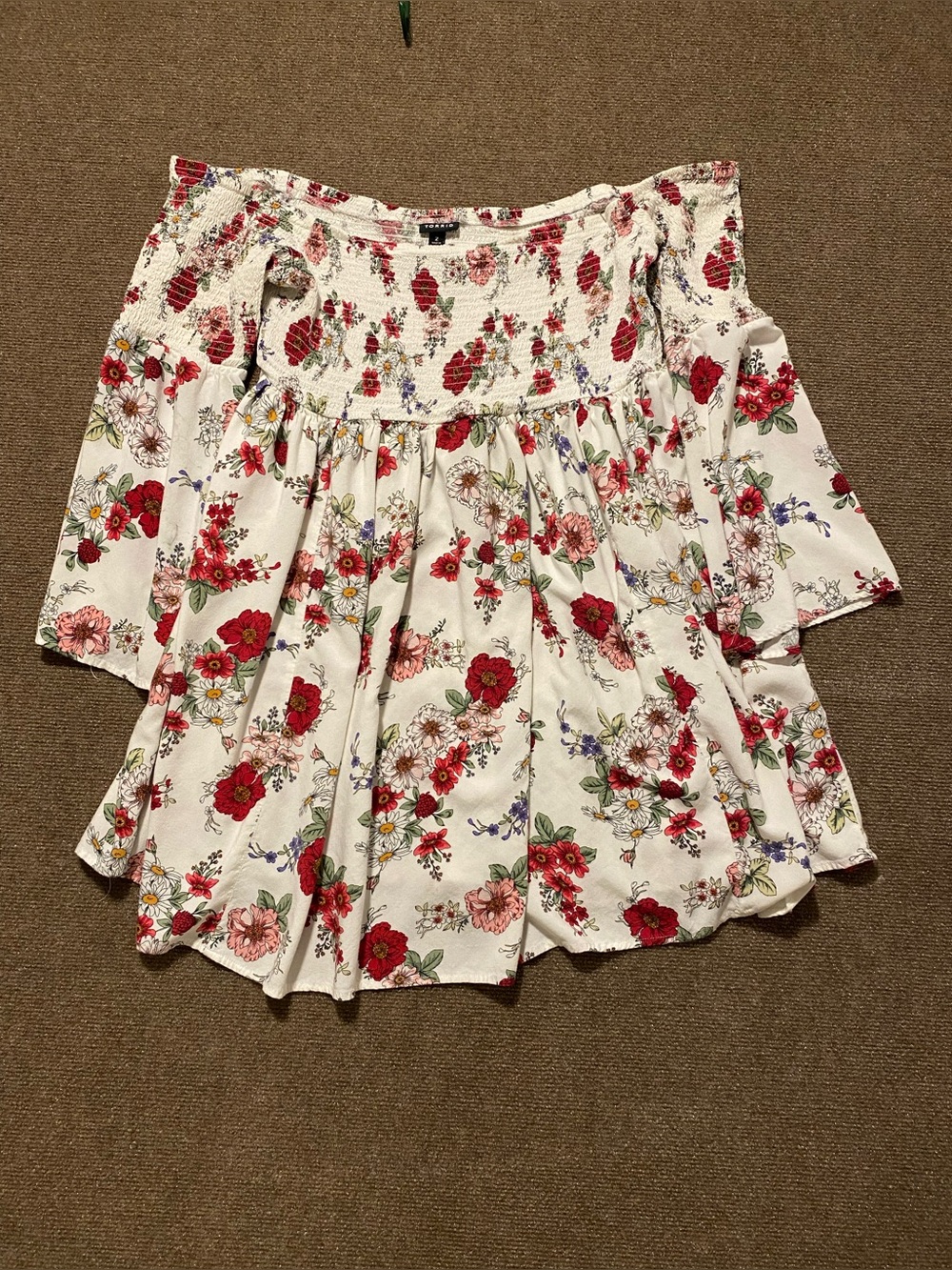 Torrid Floral Off-Shoulder Smocked Bell Sleeve Blouse 2X FLAW